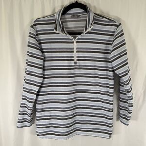 T by Talbots Sweater Womens Small Blue Striped 1/4 Zip Long Sleeve Cotton Blend